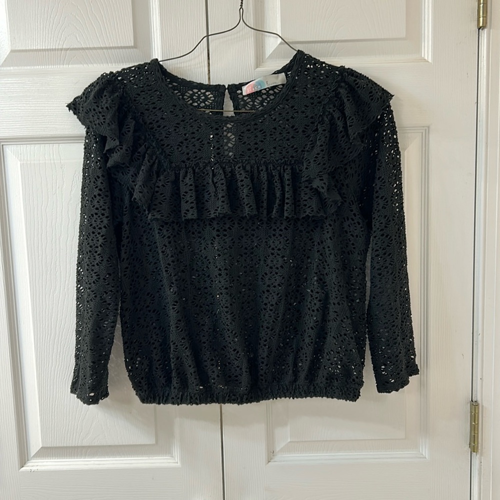 Cotton stretch, blouson with elastic waist, cotton crochet/lace